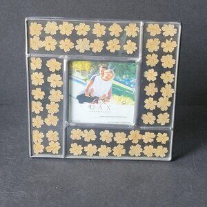 Vintage Glass Picture Frame Pressed Flowers yellow holds 3" x 3" photo
